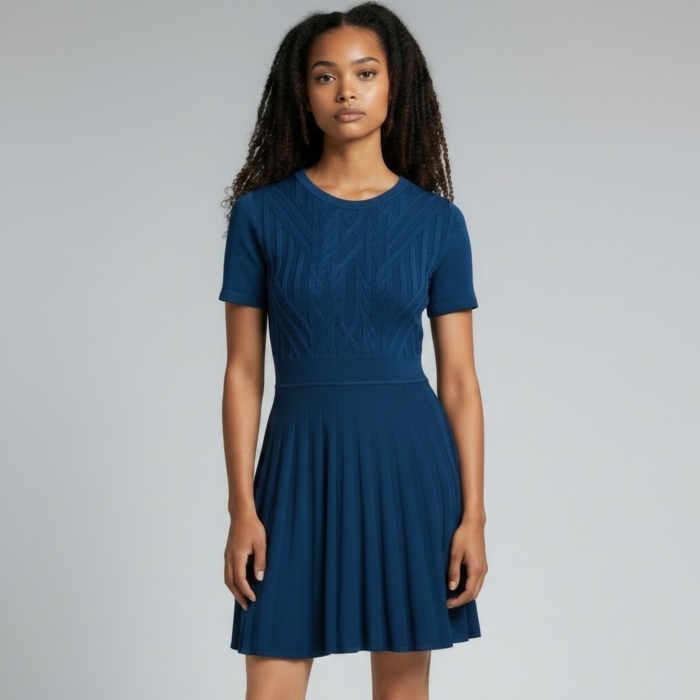 Draper James Short Sweater Dress Womens S Blue Cable Knit Preppy Classic Stretch